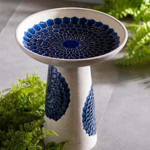 Ceramic Blue Tile Birdbath