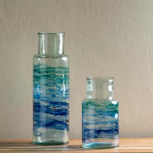 Hand-Blown Recycled Coastal Vase, Set of 2