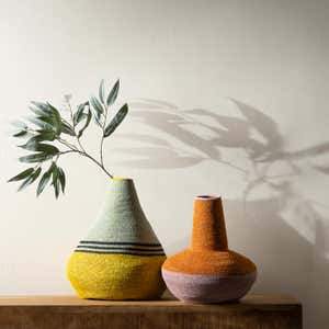 Color-Blocked Seagrass Vase, Mustard