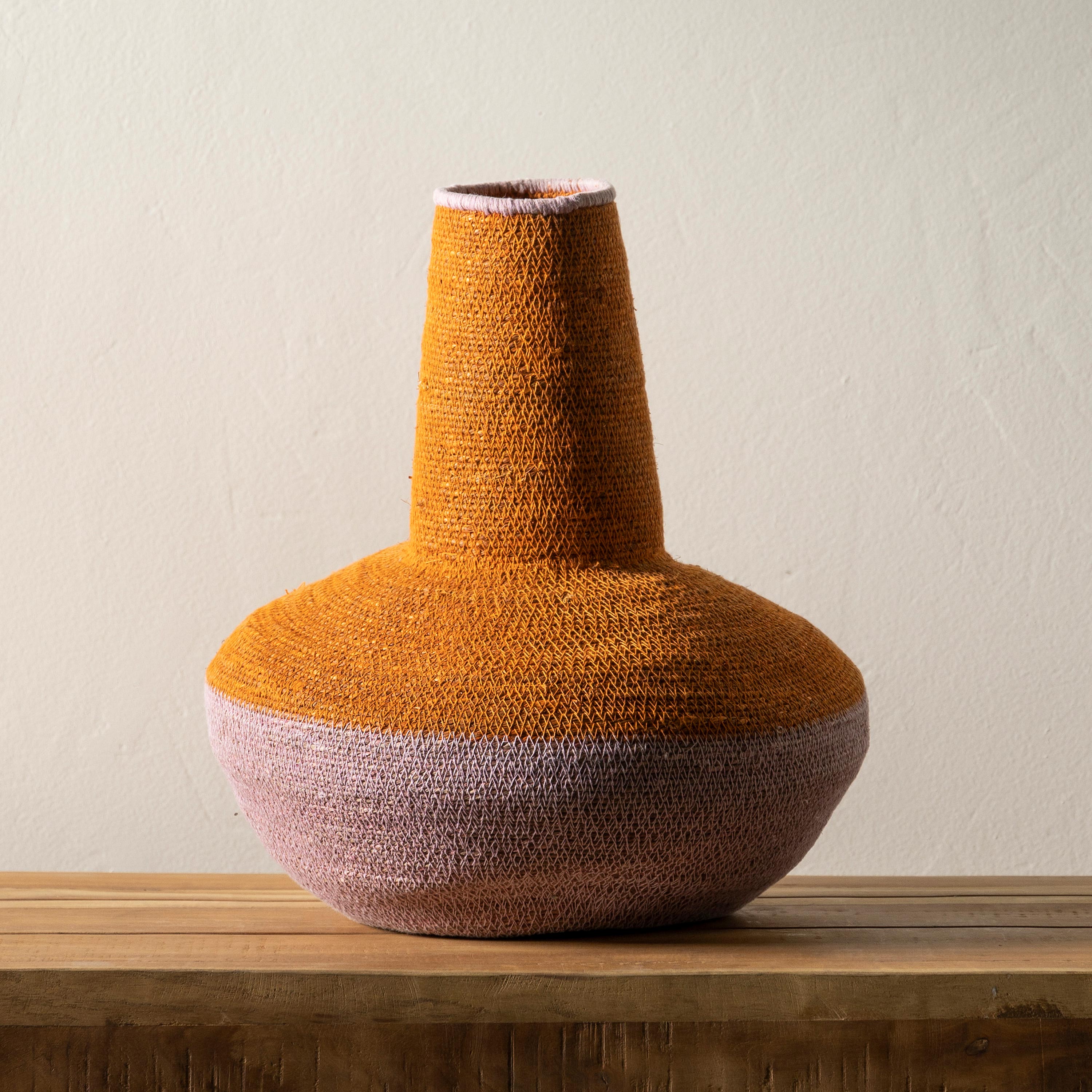 Color-Blocked Seagrass Vase, Orange