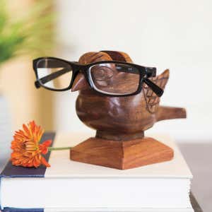 Hand-Carved Sheesham Wood Sparrow Eyeglass Holder