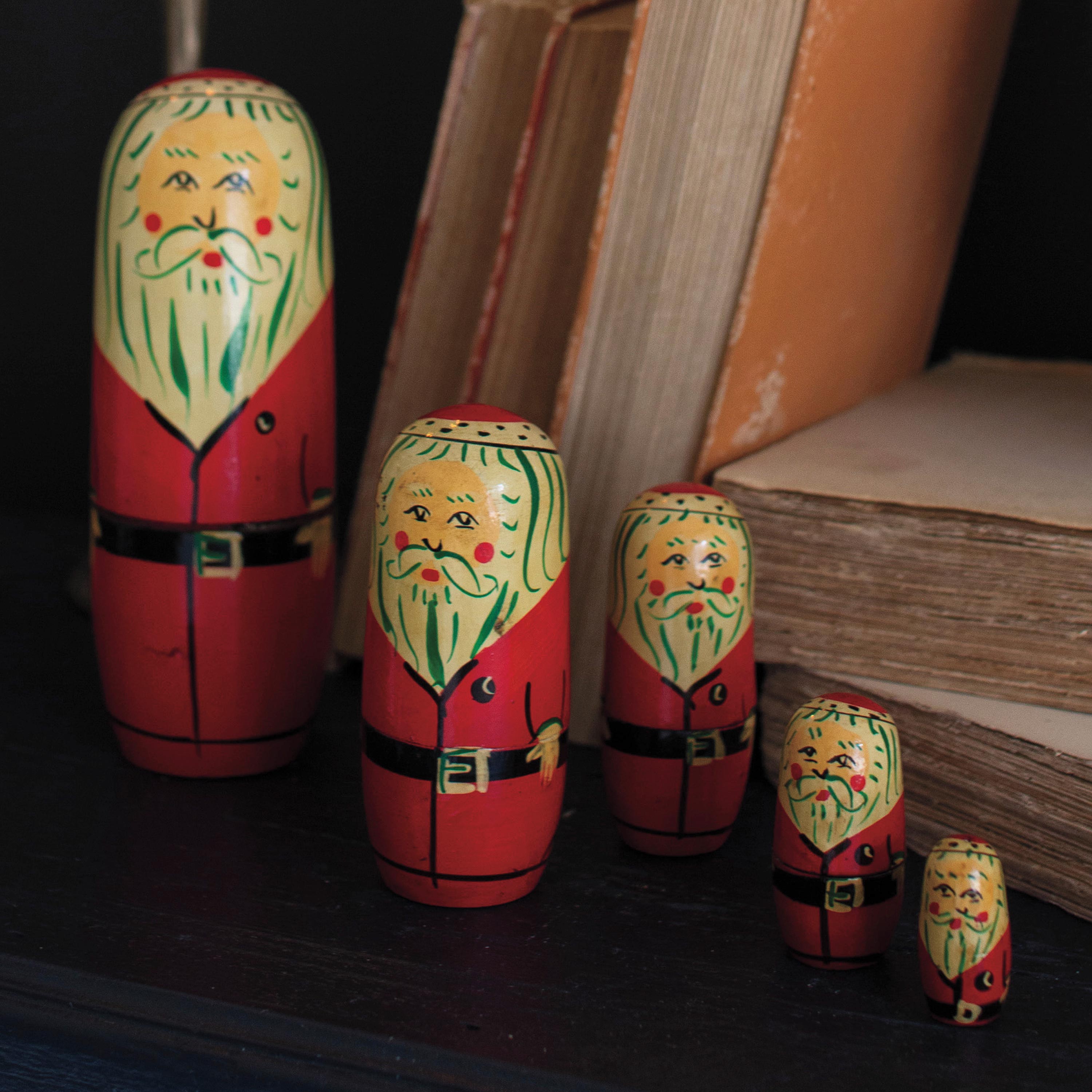 Nesting Wooden Santa Dolls, Set of 5