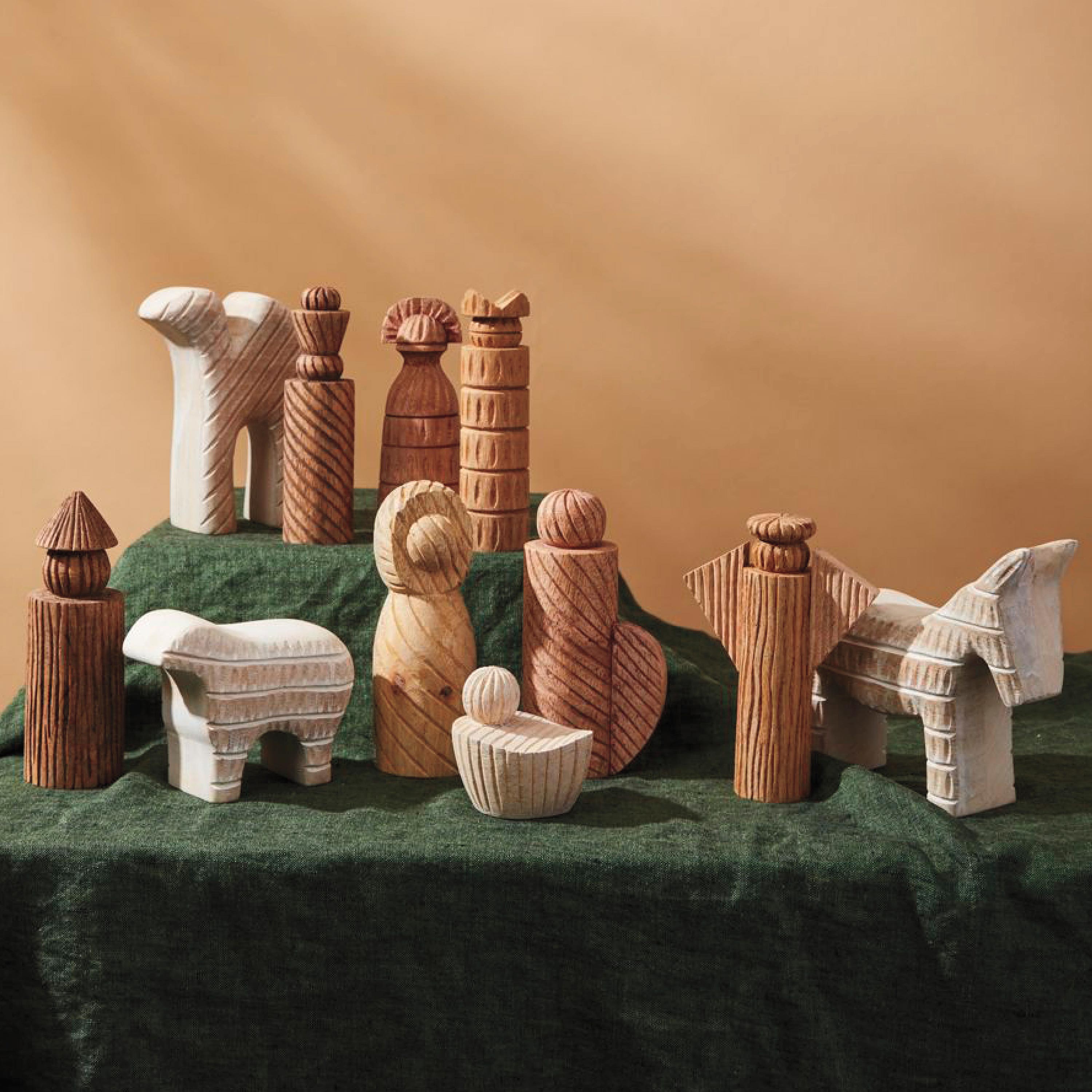 Wooden Folk Art Nativity Scene, Set of 11