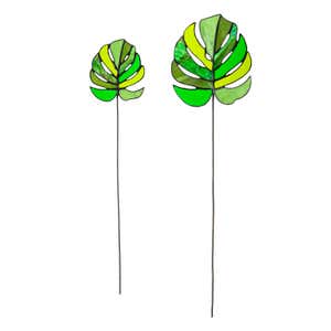 Stained Glass Monstera Leaf Stakes, Set of 2