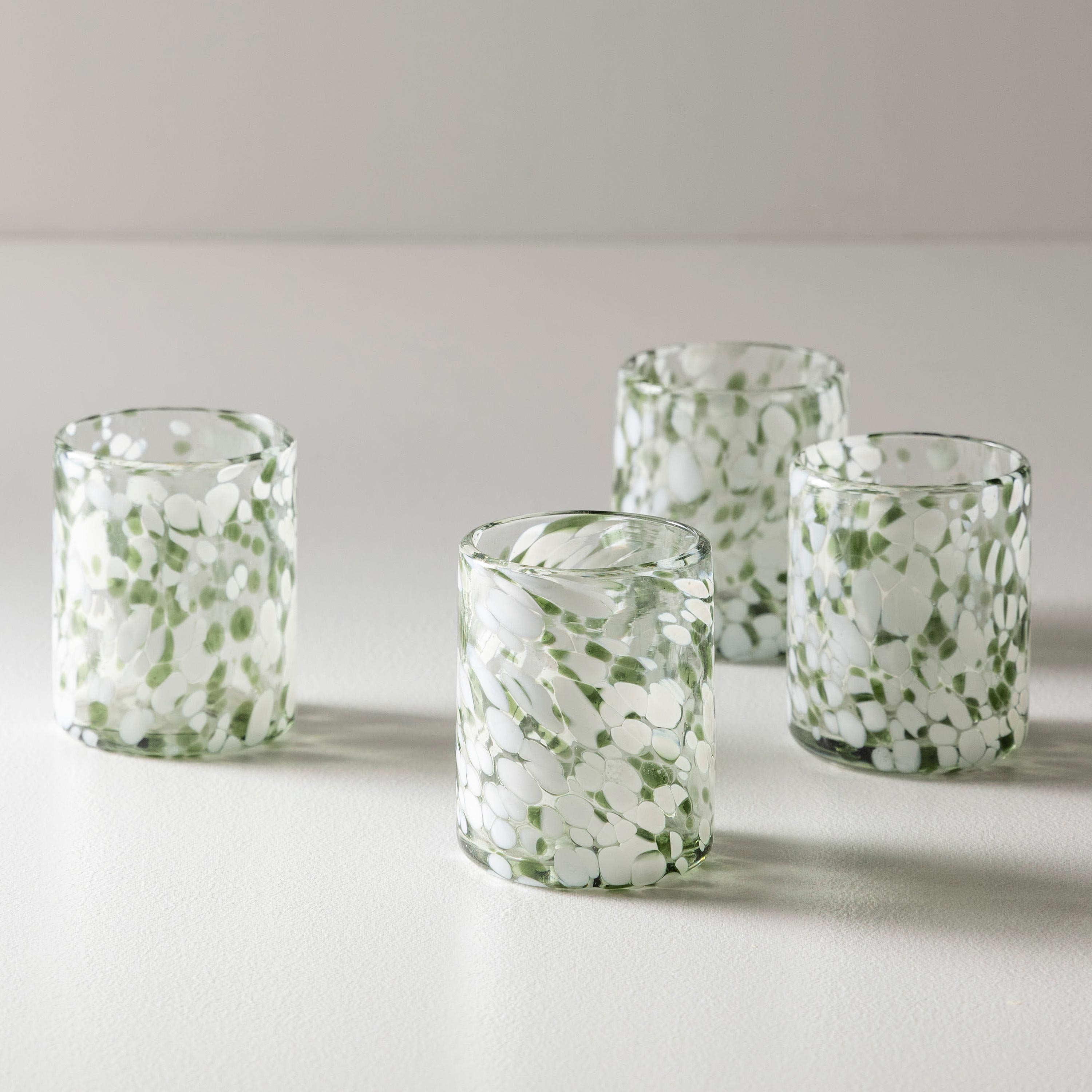 Green and White Recycled Tumbler Glassware, Set of 4