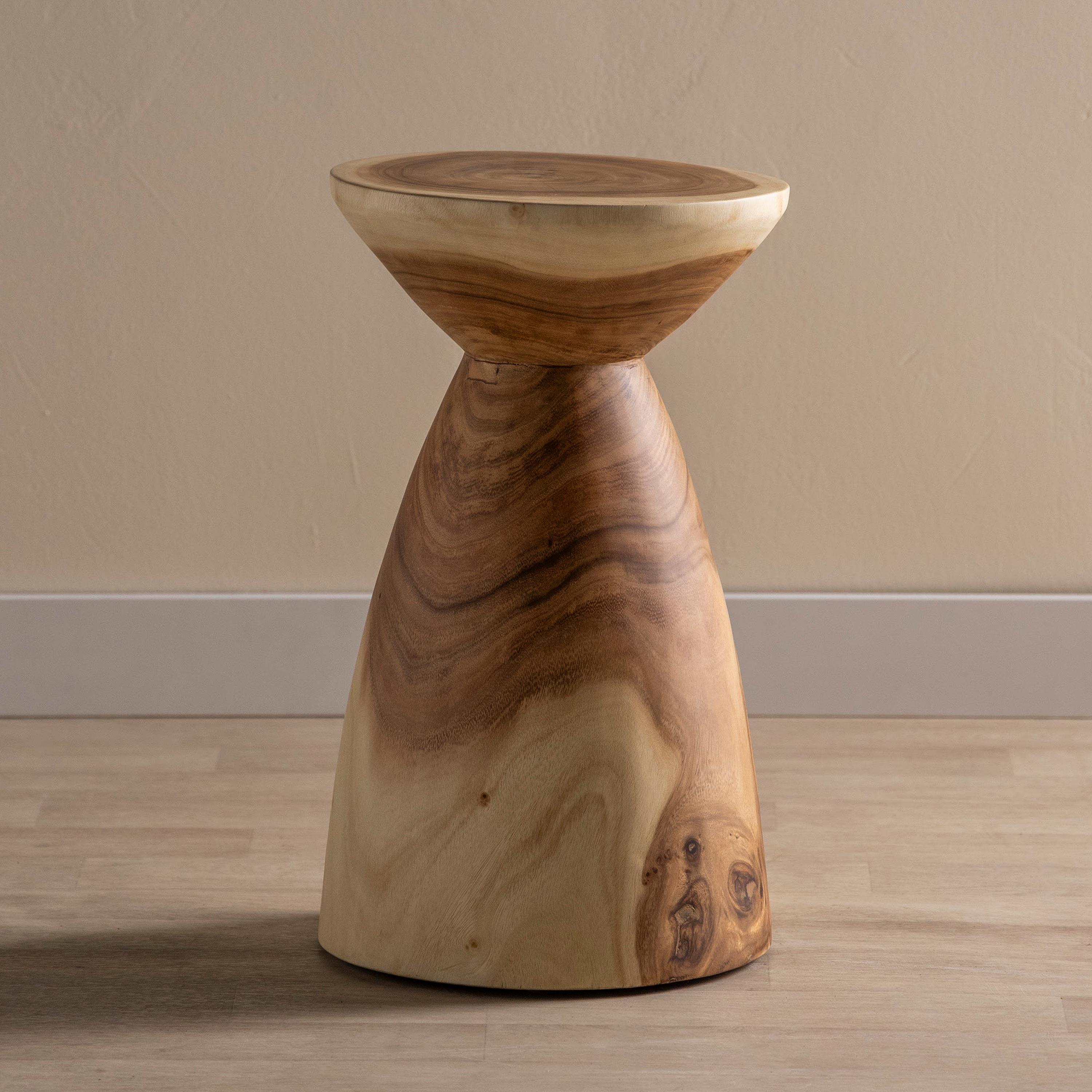 Suar Wood Hourglass Side Table