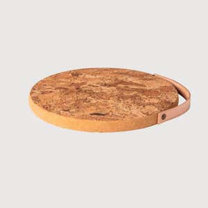 Cork Trivet with Leather Handle, 12"Dia.