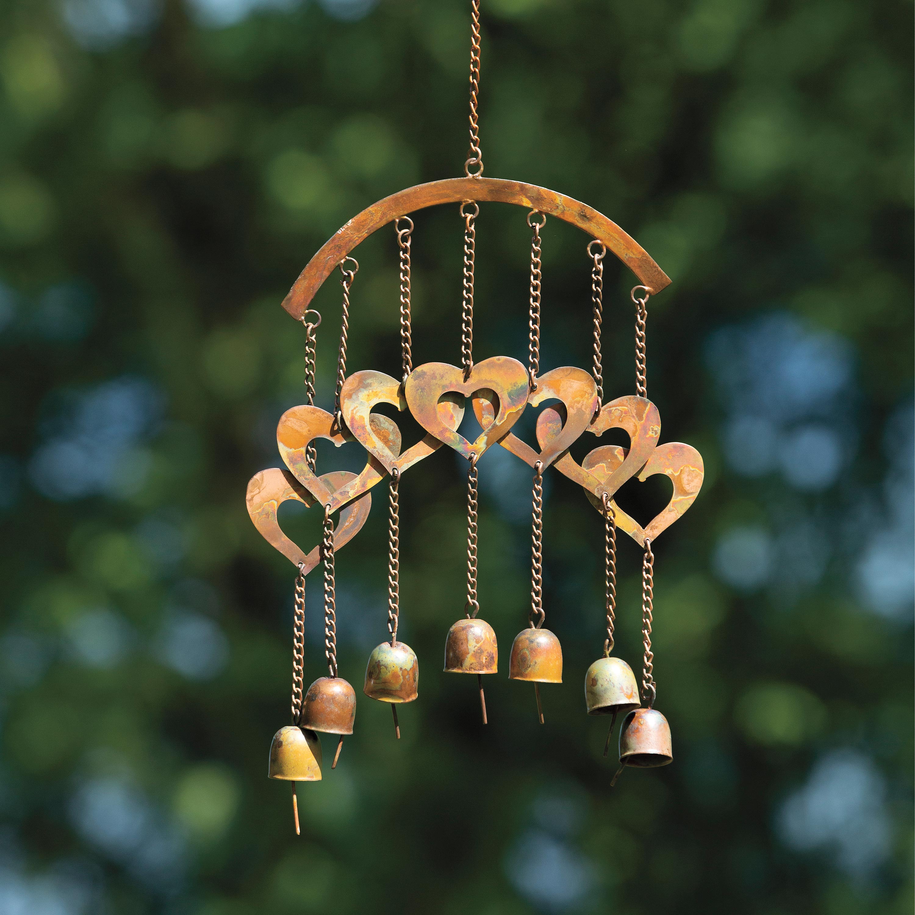 Flamed Copper Hearts Wind Chime