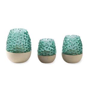 Glass and Sandstone Tealight Holders, Set of 3