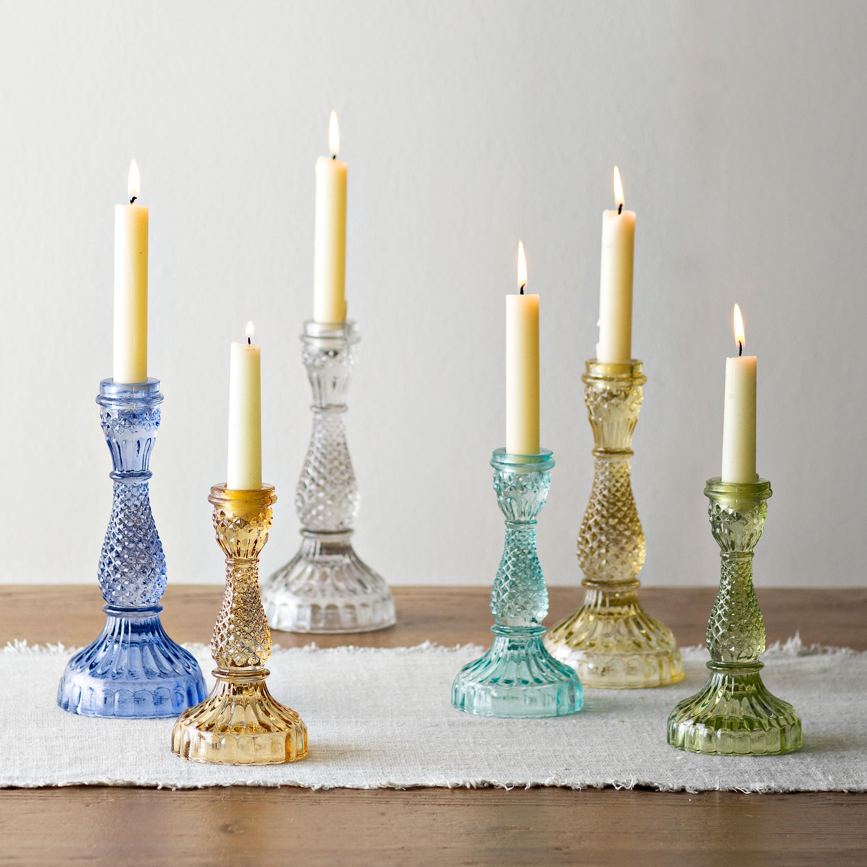 Colorful Glass Taper Candle Holders, Set of 6