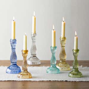 Colorful Glass Taper Candle Holders, Set of 6