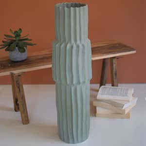 Ribbed Green Ceramic Vase