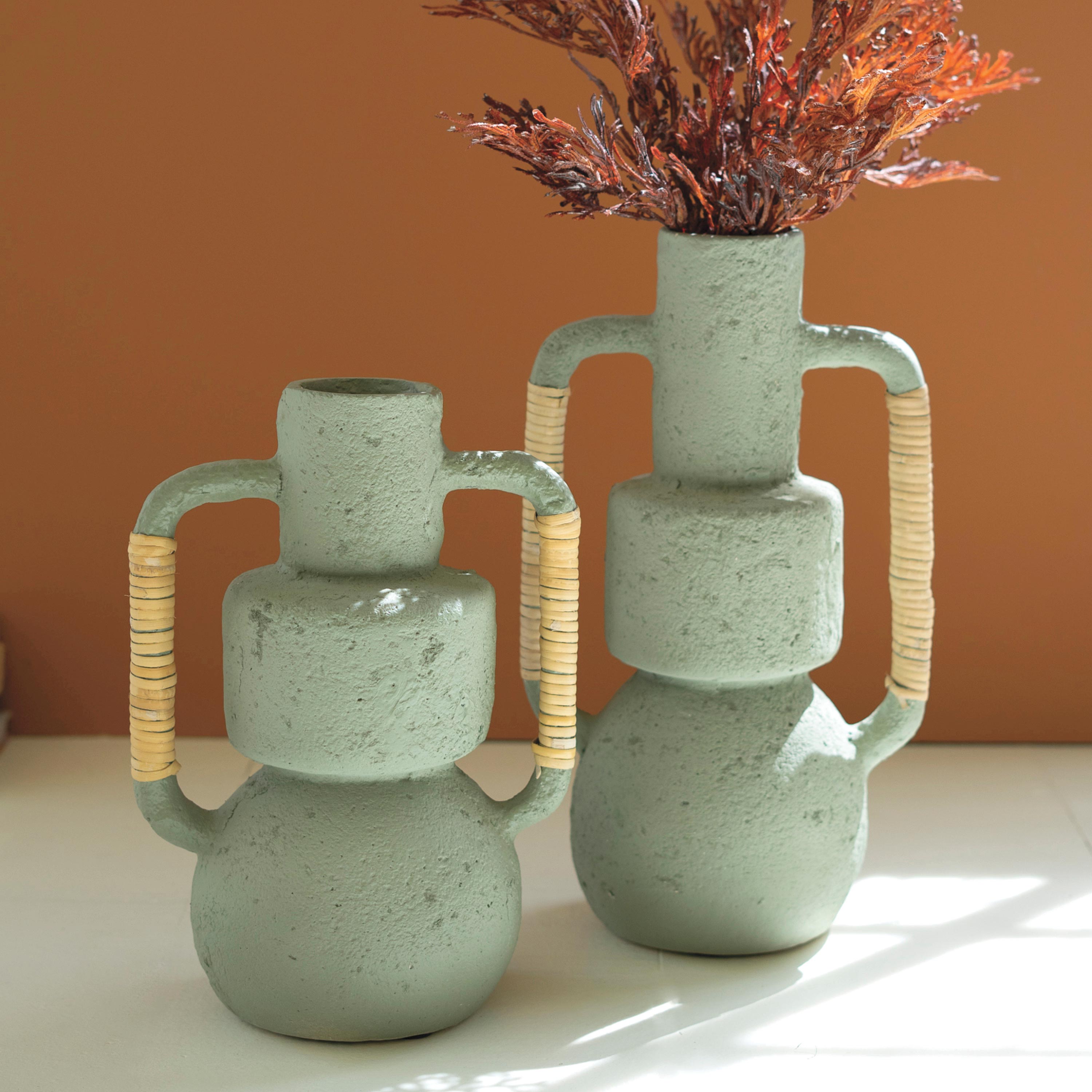 Paper Mache Vases with Cane Wrapped Handles