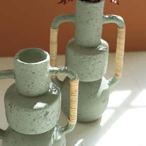 Paper Mache Vases with Cane Wrapped Handles