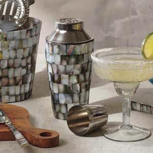 Abalon Stainless Steel and Mother of Pearl Cocktail Shaker