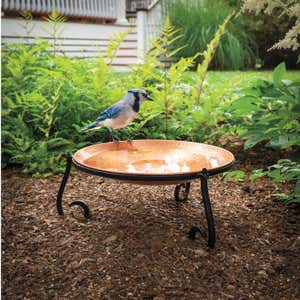 Freestanding Hammered Copper Birdbath