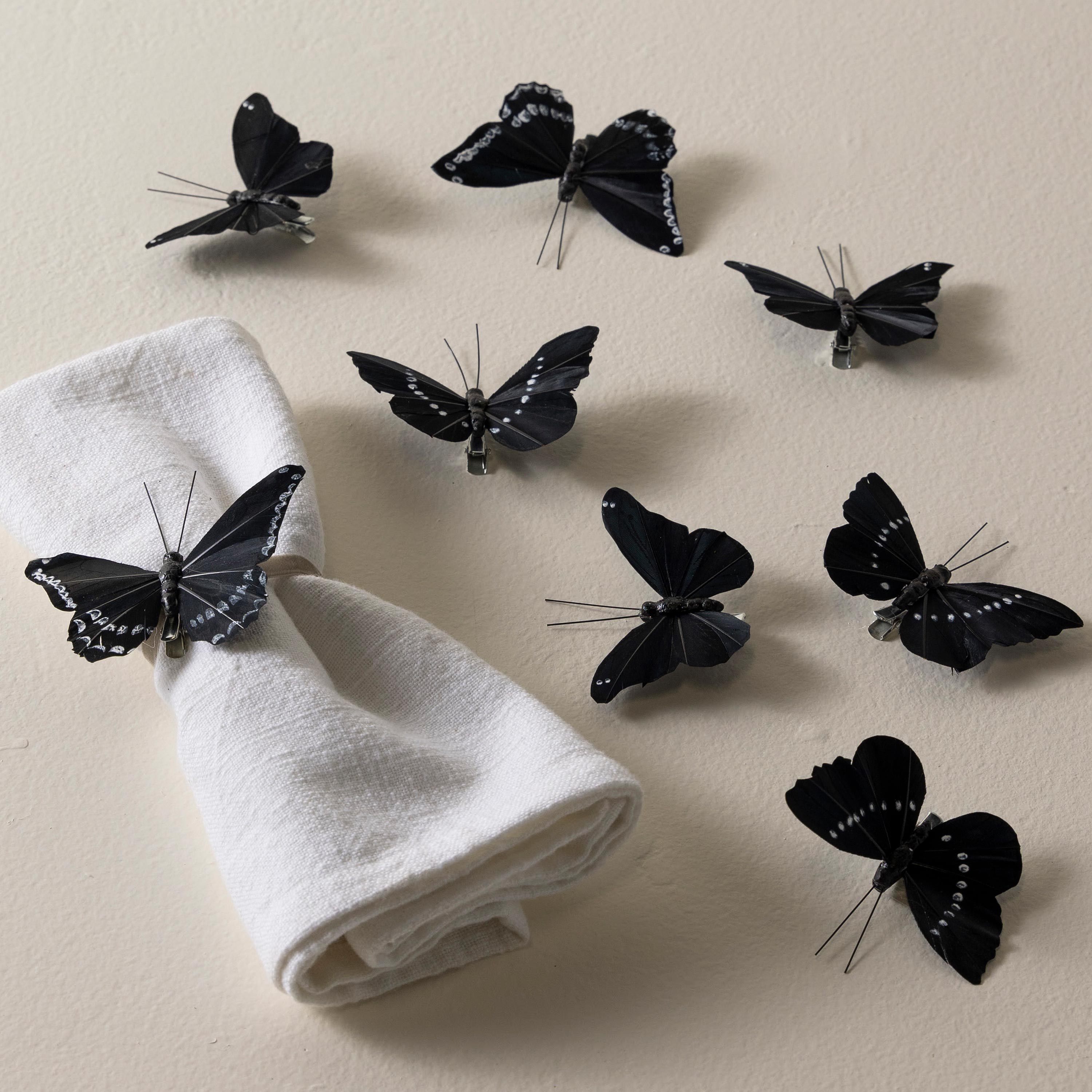 Black Feather Butterflies, Set of 8