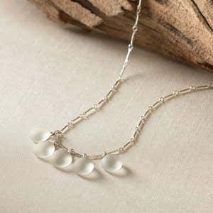 5-Stone Sea Glass Necklace - Frost Silver