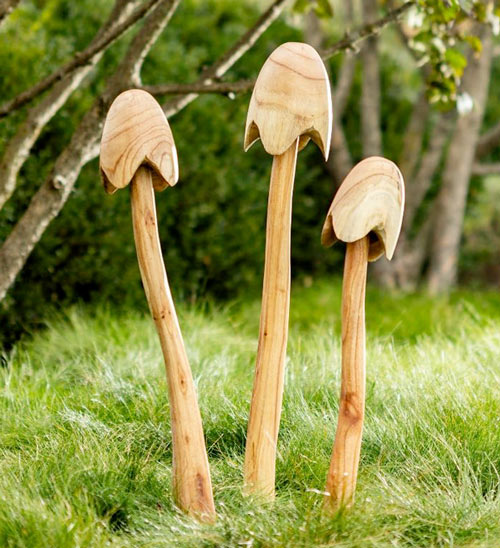 wood mushroom garden stakes