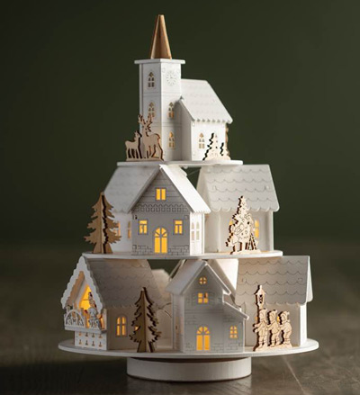 Image of Wooden LED Village with Motion & Music