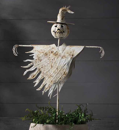 Image of Rustic Metal White Scarecrow Yard Stake