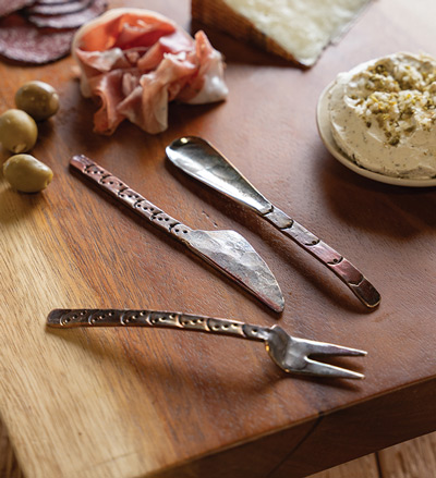 Image of Hand-Forged Copper Appetizer Utensils, Set of 3, with Drawstring Bag