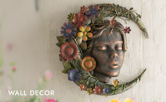 Image of Woman Face with Flower Moon Metal Wall Art. WALL DECOR