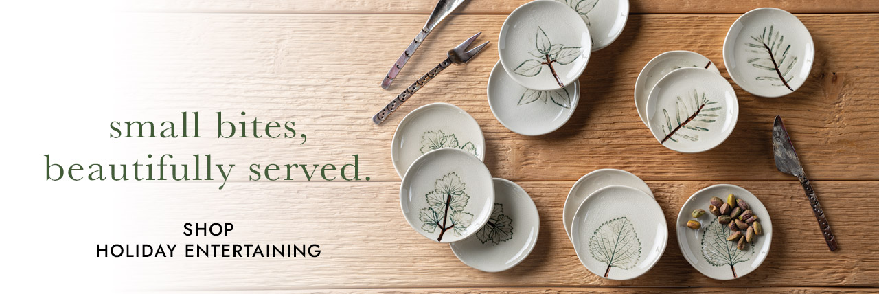 Image of Set of 12 Hand-Painted Botanical Stoneware Plates. beautifully set for the season SHOP HOLIDAY ENTERTAINING