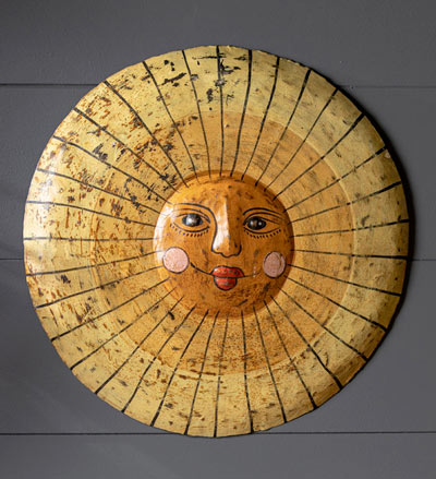 Image of Hand-Hammered Recycled Metal Sun Face Wall Art