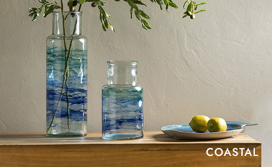 Image of Hand-Blown Recycled Coastal Vase, Set of 2. COASTAL STYLE