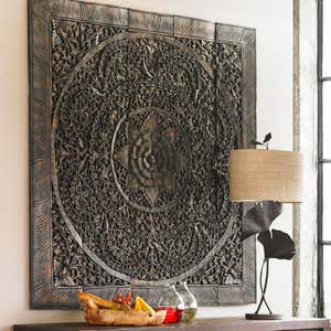 Teak Lotus Handcarved Wall Panels