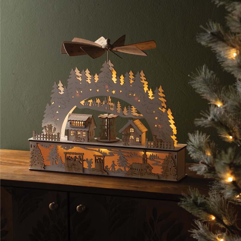 Wooden LED Mountain Village with Motion