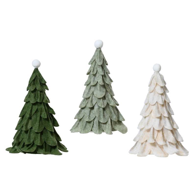Set of 3 Felt Tree Accents - Assorted Greens & Soft White