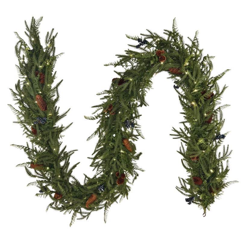 Battery-Operated Norfolk Pine Garland with LED Lights