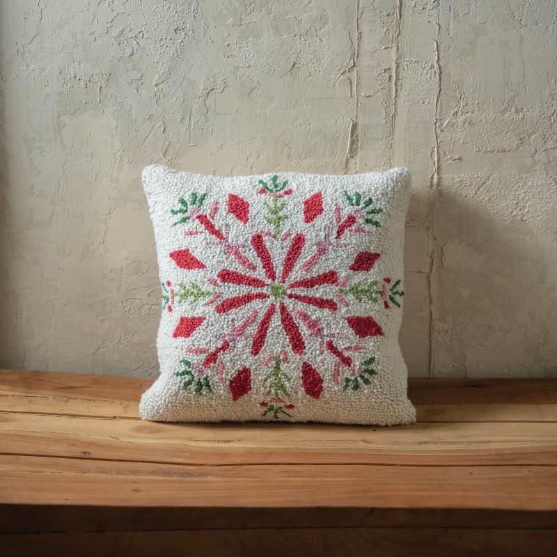 Snowflake Pattern Hooked Wool Pillow, 16