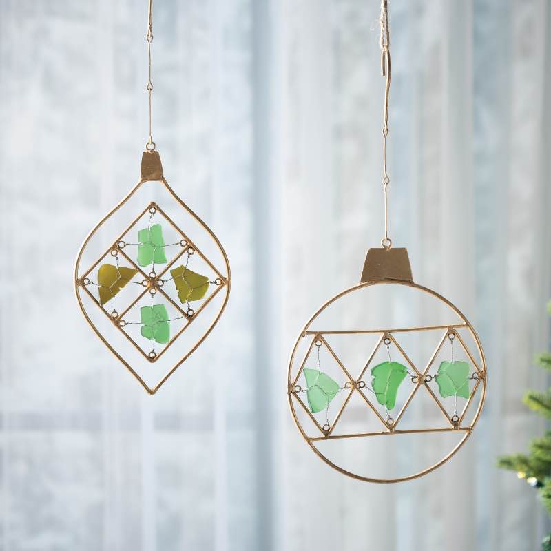 Seaglass and Metal Ornament - Round
