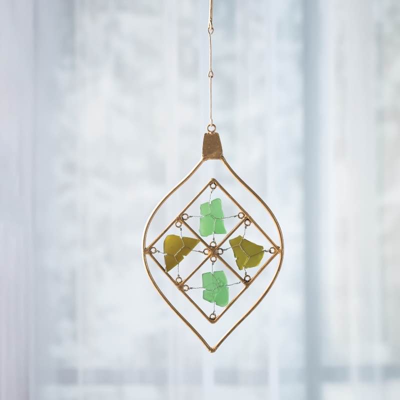Seaglass and Metal Ornament, Teardrop Finial