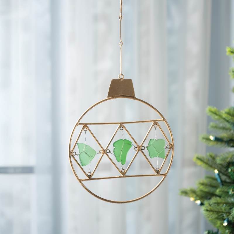 Seaglass and Metal Ornament, Set of 2