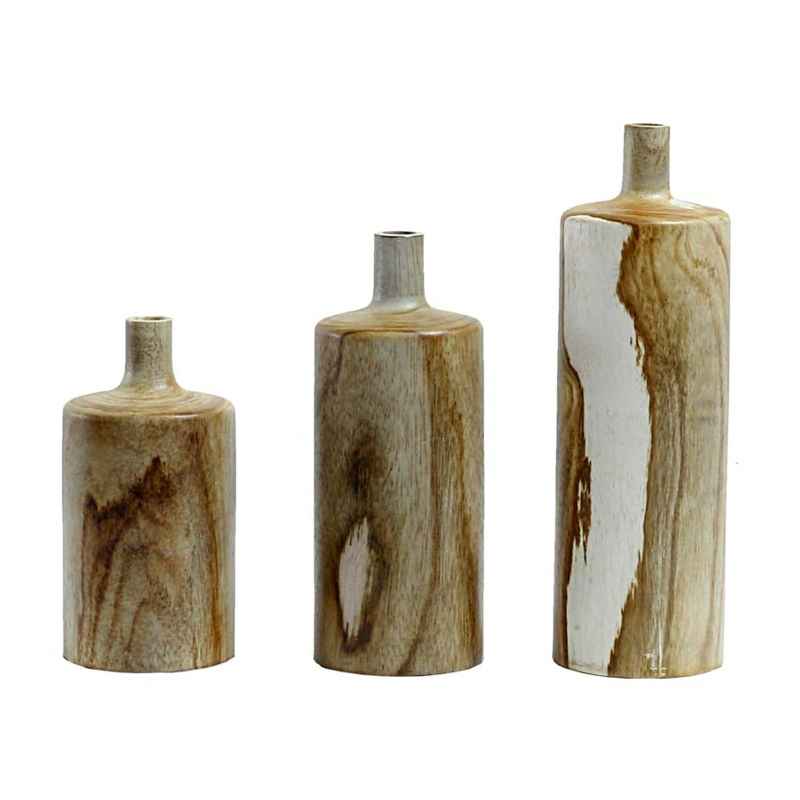 Set of 3 Kendari Teak Bottle Vases