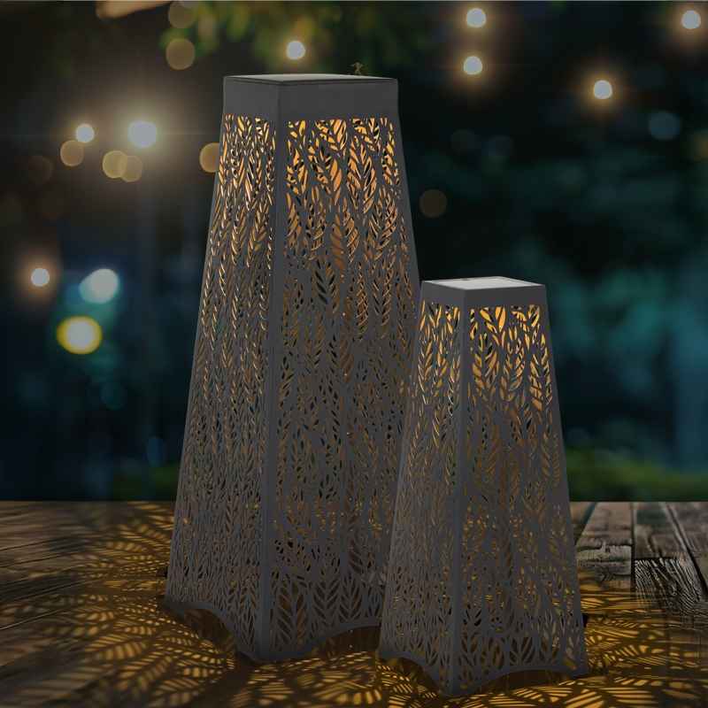 Set of 2 Patio Solar Leaf Shadow Lanterns