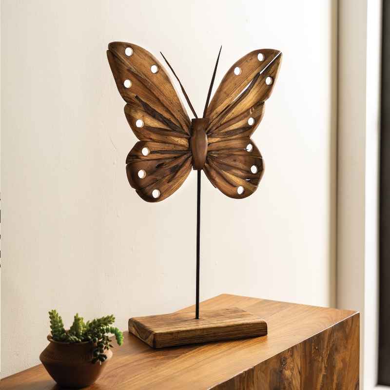 Teak Butterfly Accent on Stand