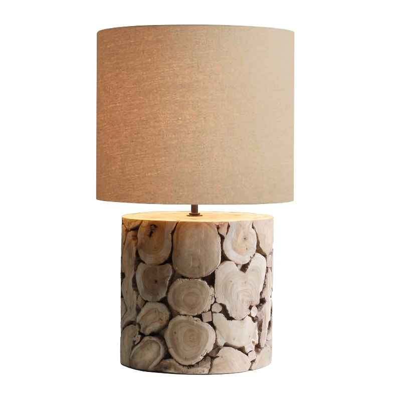 Round Teak Wood Slice Table Lamp