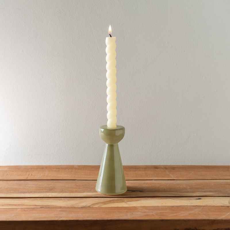 Olive Green Milky Glass Candleholder