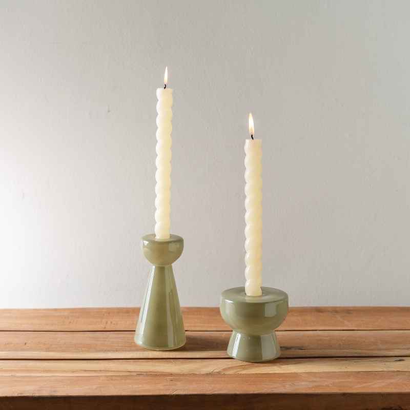 Olive Green Milky Glass Candleholders, set of 2