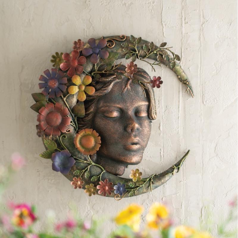 Woman Face with Flower Moon Metal Wall Art