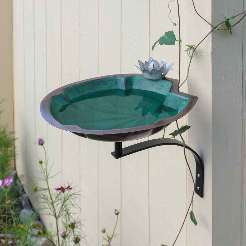 Metal Lily Pad Birdbath with Wall Mount Bracket