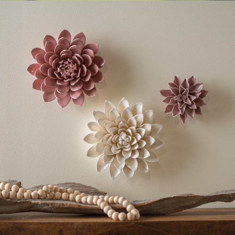 Blush Collection Ceramic Wall Flowers, Set of 3