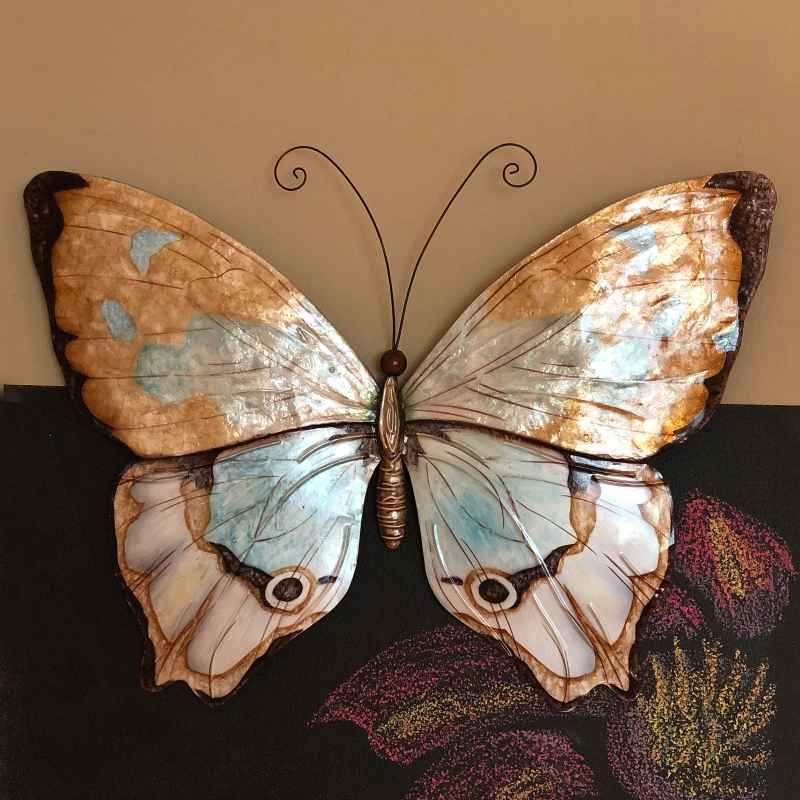 Metal and Capiz Butterfly Wall Decor - Copper with Aqua
