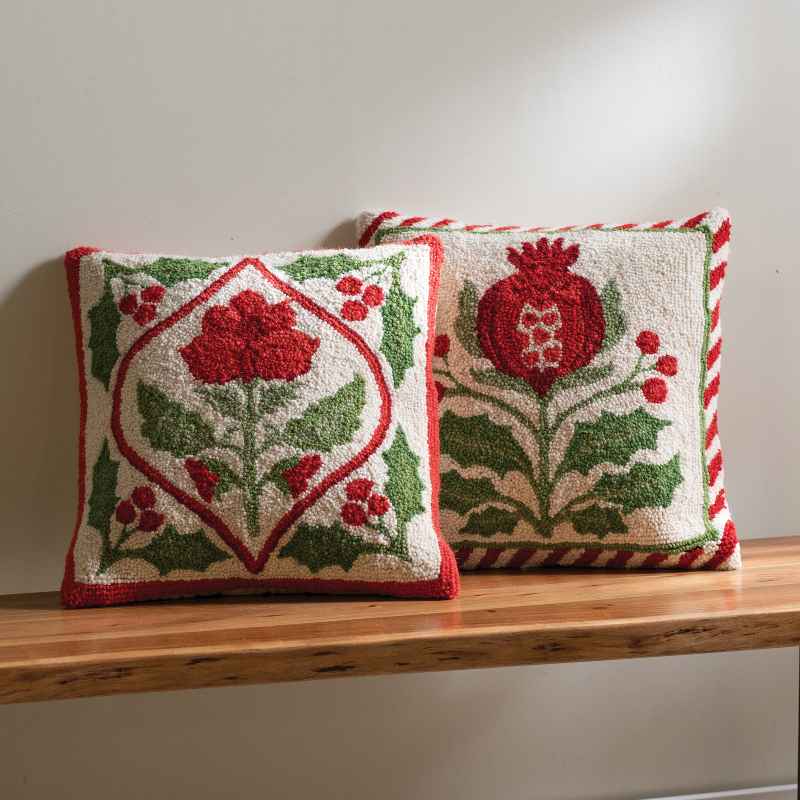 Holiday Mughal Pomegranate Hooked Pillow