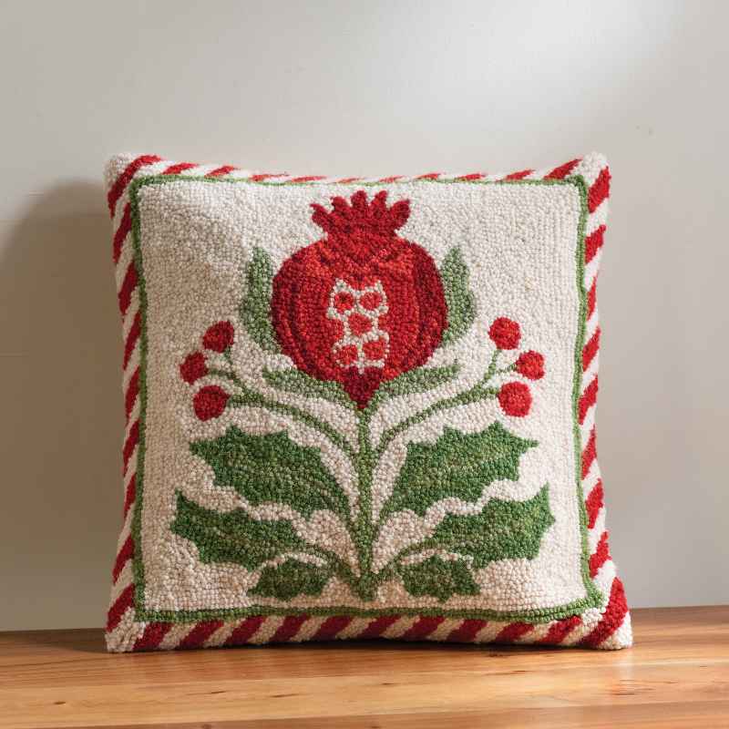 Holiday Mughal Pomegranate Hooked Pillow